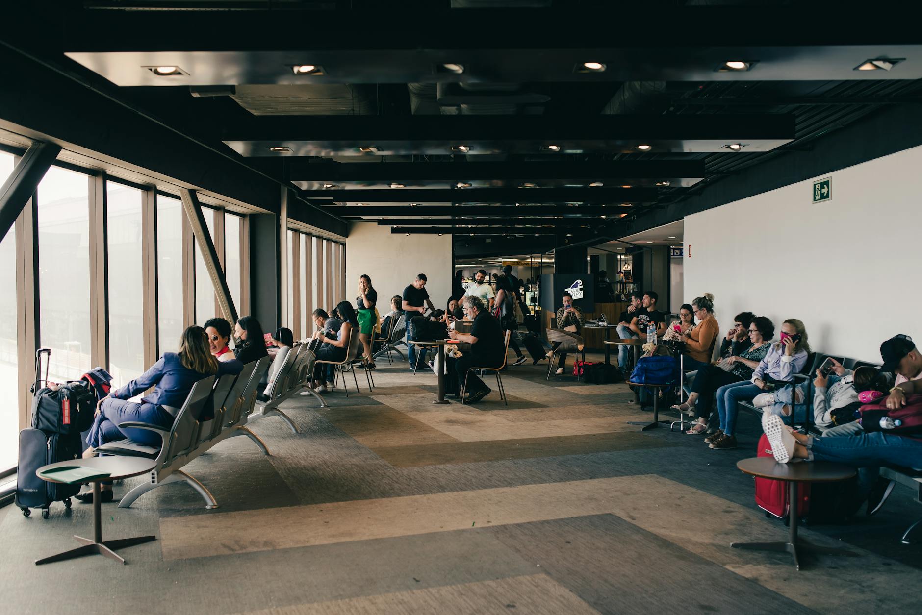 Airline lounge interior travelers