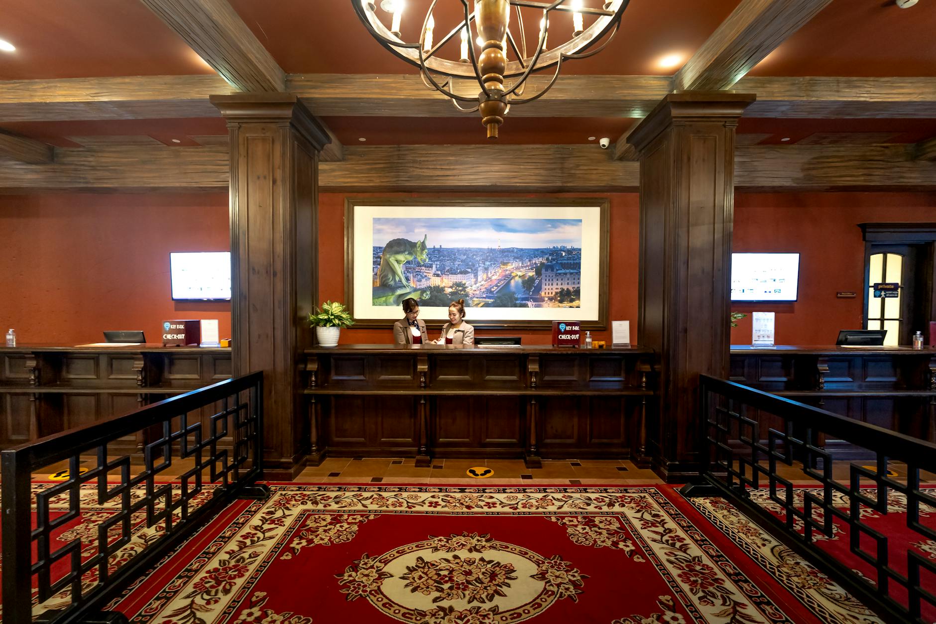 Luxury hotel lobby check-in