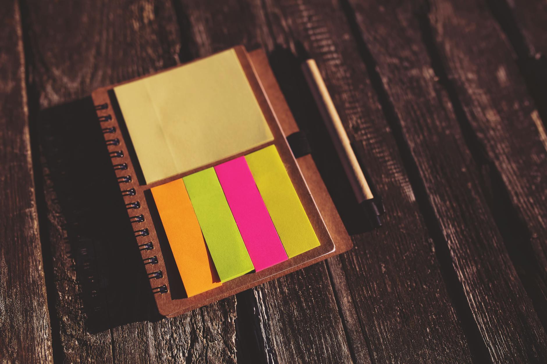 Notebook travel planning sticky notes