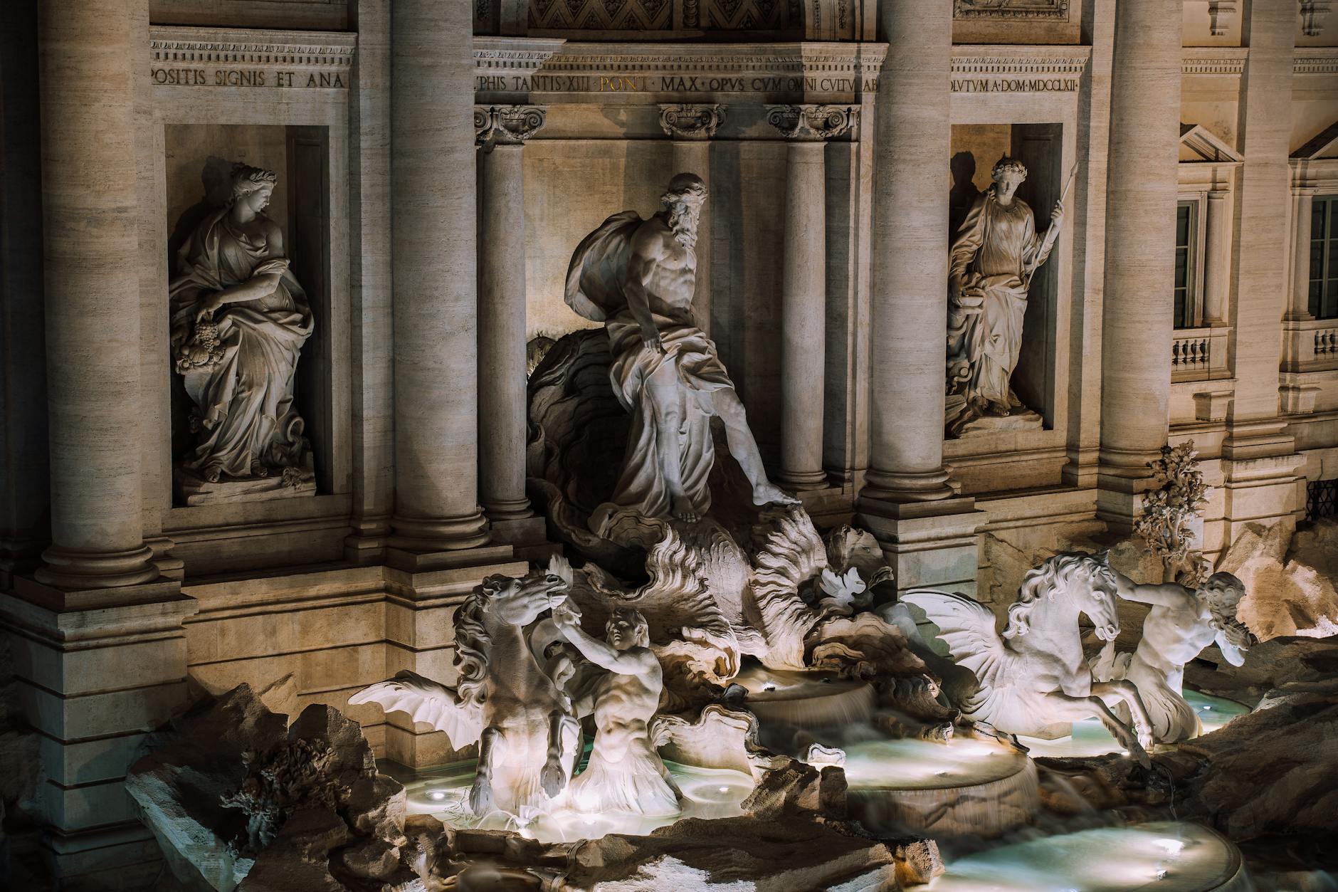 Rome Trevi Fountain at night