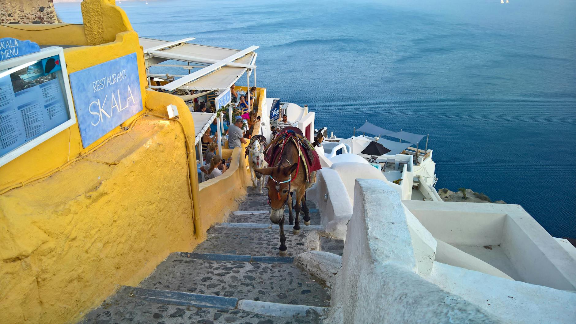Santorini donkey path stairs